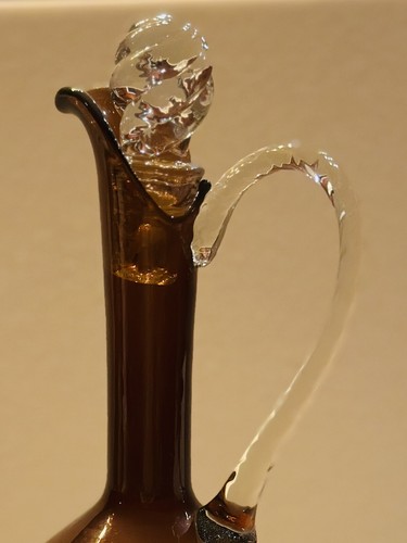Vintage Italian Art Glass 14” Amber Pitcher w/Handle & Twisted Topper - Picture 4 of 10
