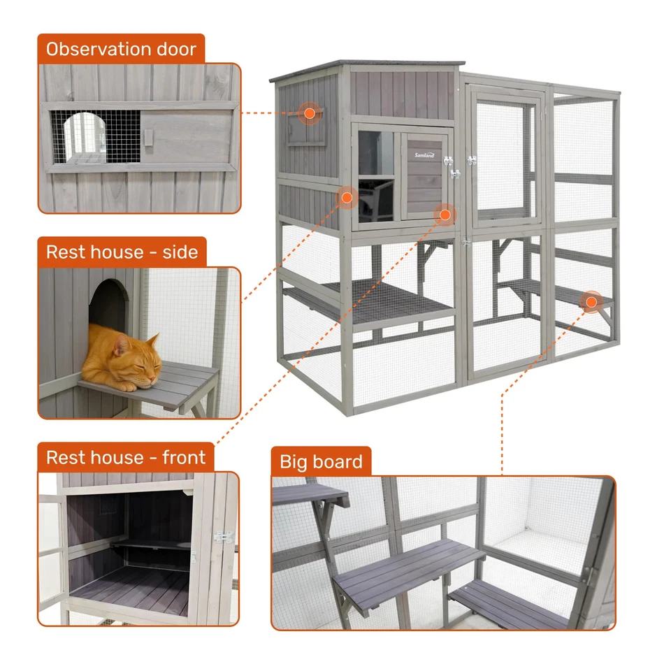 Samland Large Indoor & Outdoor Wooden Cat Enclosure with Sleeping House & Cli... - image 3 of 4