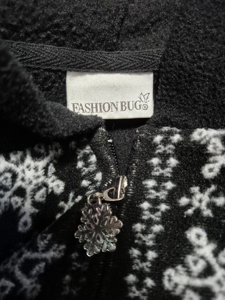 Fashion Bug Black Fair Isle Hooded Full Zip LS Fleece Jacket Women's Size 2X - Image 4 of 4