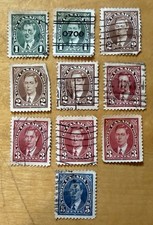 Canada Postage Stamp Lot Of 10 King George VI / 1-5 Cents 1937