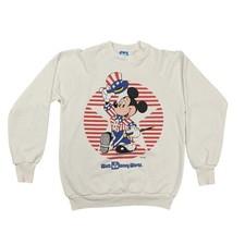 Vintage Disney Sweatshirt Womens Medium White Mickey Mouse WDW USA Fleece 80s