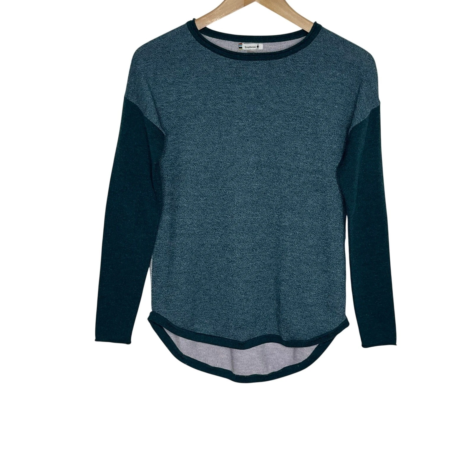 Smartwool Shadow Pine Colorblock Sweater XS Green Gray Merino Wool Base Layer