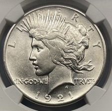 NGC AU 55 1921 High Relief 1921 US 🇺🇸 Silver Peace Dollar (Philadelphia Mint)