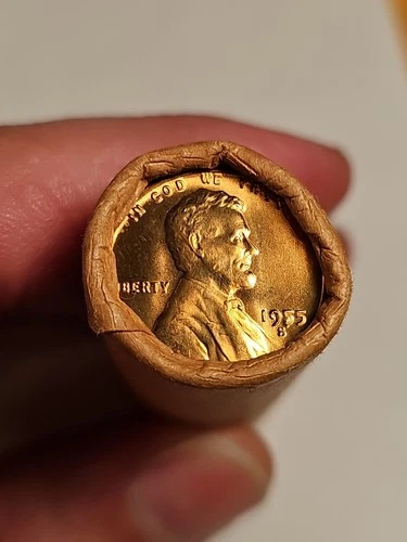 1955-S OBW ORIGINAL BANK WRAP BU UNCIRCULATED LINCOLN WHEAT CENT PENNY ROLL