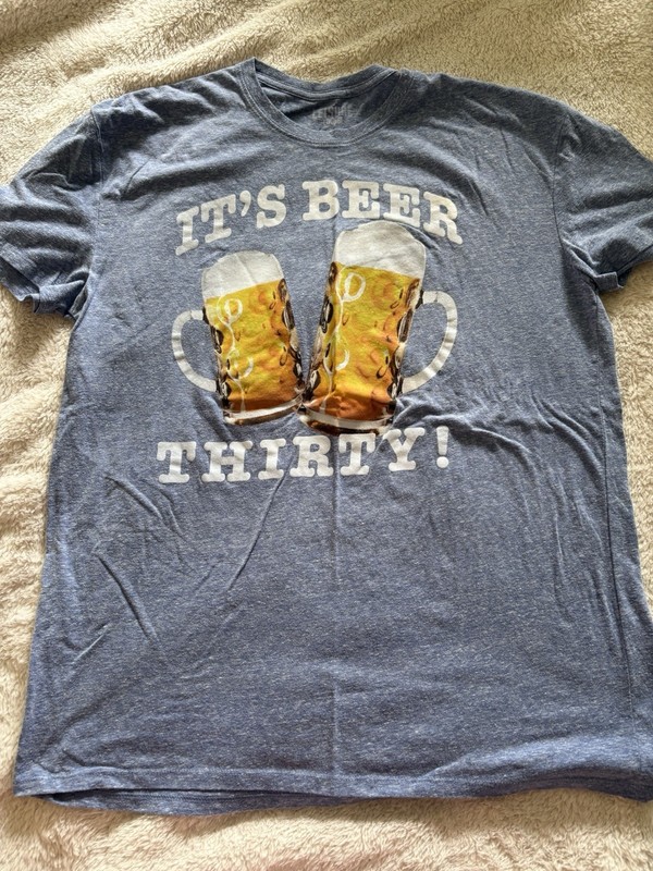 Leisure Lounge Men's BEER Gray Graphic T-Shirt Short Sleeve Size XL