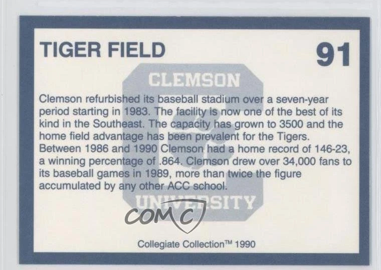 1990 Collegiate Collection Clemson Tigers Tiger Field #91 - Image 2 of 2