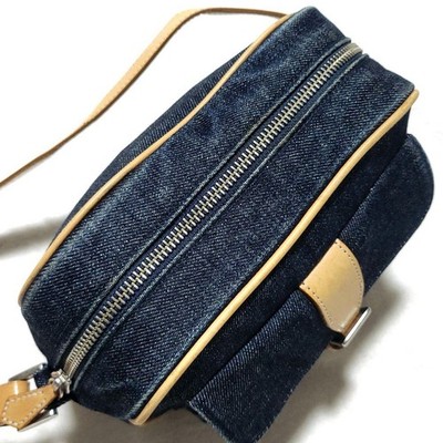 BURBERRY BLUE LABEL Denim Nova Check Camera Shoulder Bag Leather