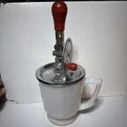 Hocking Merry Whirl 4 Cup Milk Glass Pitcher  Egg Beater 1910s Vintage Kitchen