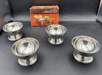 Vintage Set 4-teilig Servierbecher 18/8 Edelstahl verpackt um 70er Jahre