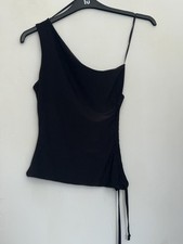 Black One Shoulder Top With Open Tie Side Size S/M