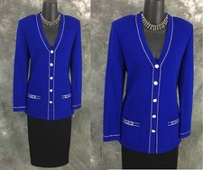 BEAUTIFUL St John evening knit blue rhinestones embellished jacket size 4