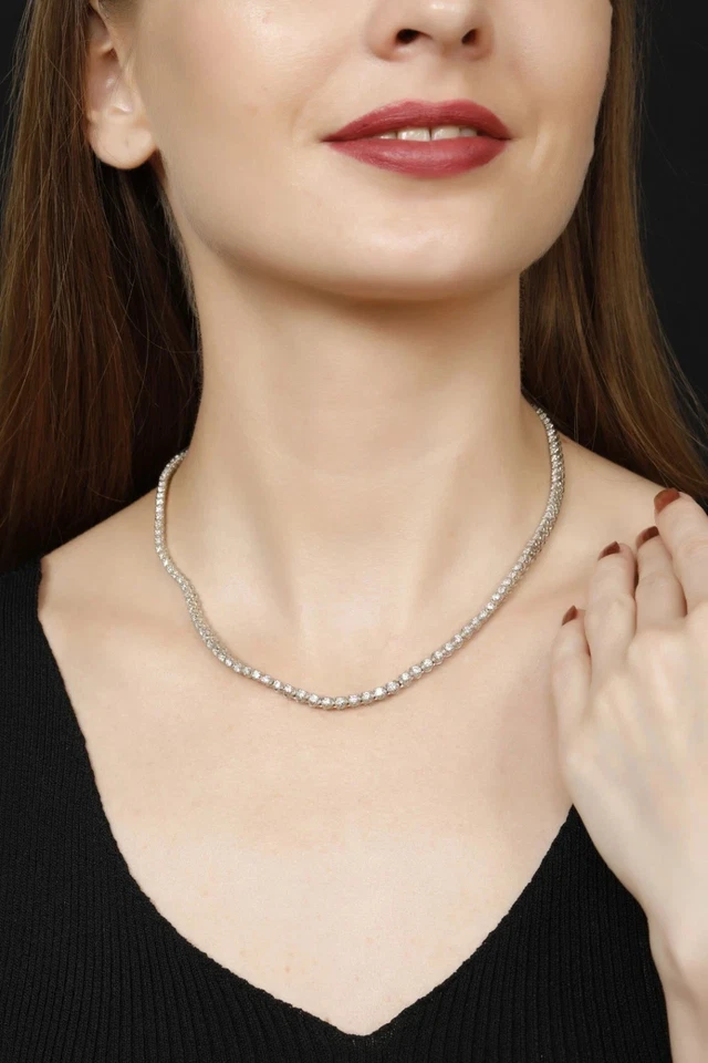 Colar de tênis Riviera ouro branco 10K 4 quilates diamante criado em laboratório pino de tigre 18" - Imagem 3 de 4