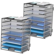 9-Tier Paper Letter Tray Desk Organizer with Handles, Mesh File 2 Black 2 Pack