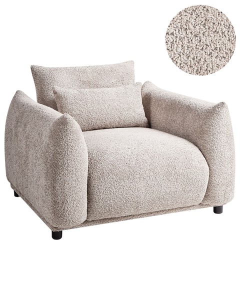 Sessel Bouclé Beige Taupe Mit Schwarzen Beinen Gepolstert Niedriges Design Jamsa-image