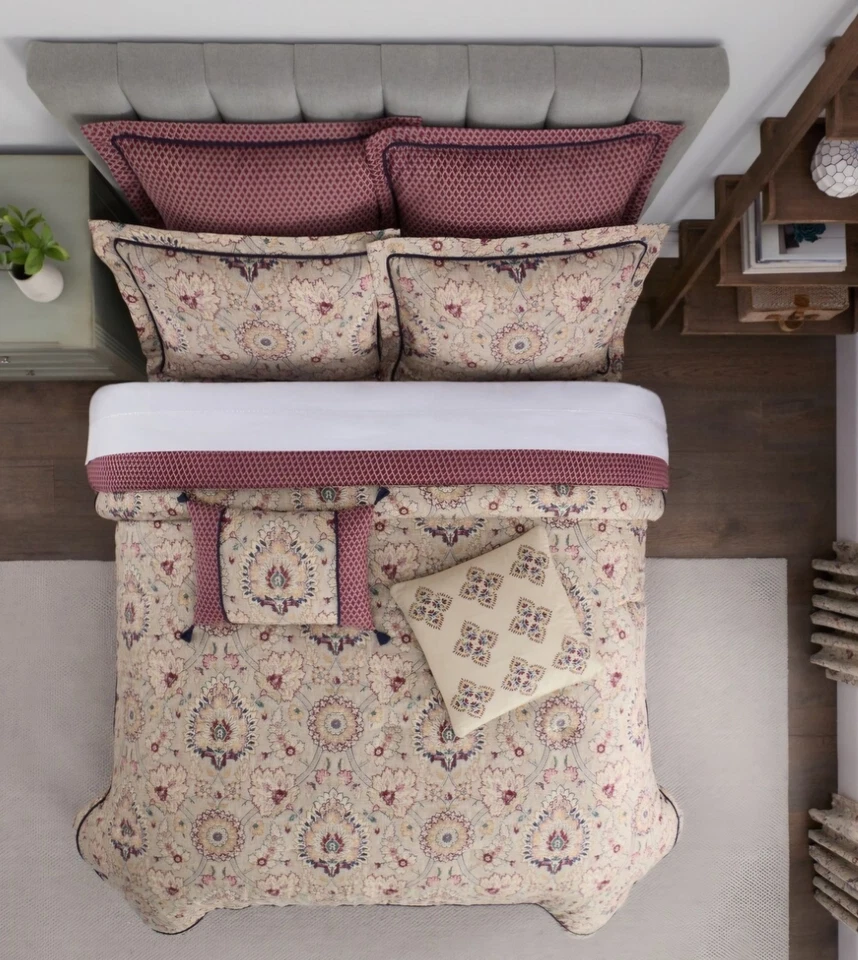 Juego de edredón Waverly Queen 6 piezas Castleford beige vintage reversible nuevo Foto 2 de 4