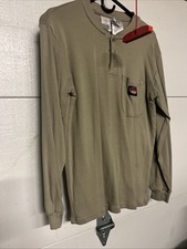 Rasco Flame Resistant FR Henley T-Shirt Men M Khaki Pocket Long Sleeve Workwear
