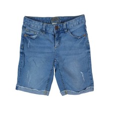Justice Denim Shorts Girls 12 Blue Distressed Frayed Hem Stretch Bermuda