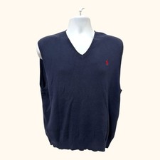 Polo Ralph Lauren Sweater Vest Mens XL Solid Blue Pima Cotton V Neck Vintage