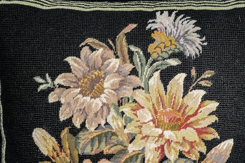 Traditional Embroidered Floral Flower Needlepoint Velvet Throw Pillow - Picture 3 of 13