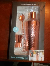 3 Piece Modern Home Brand Drink Mixology Set Sealed Cup Spoon Mixer New in Box