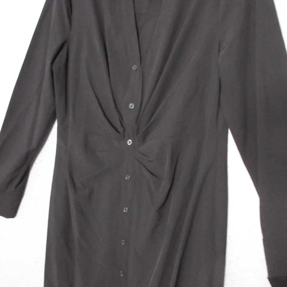 DKNY Shirt Dress 8 Black Ruche Midi LBD Career Office Timeless Capsule Zip NWT - Image 3 of 4