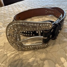 Women  s Nocona Black Leather Belt. Rhinestone Cross, With Buckle