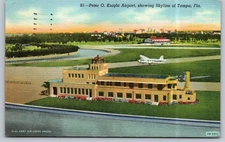Vintage Peter O. Knight Airport Tampa Skyline Florida Linen Postcard