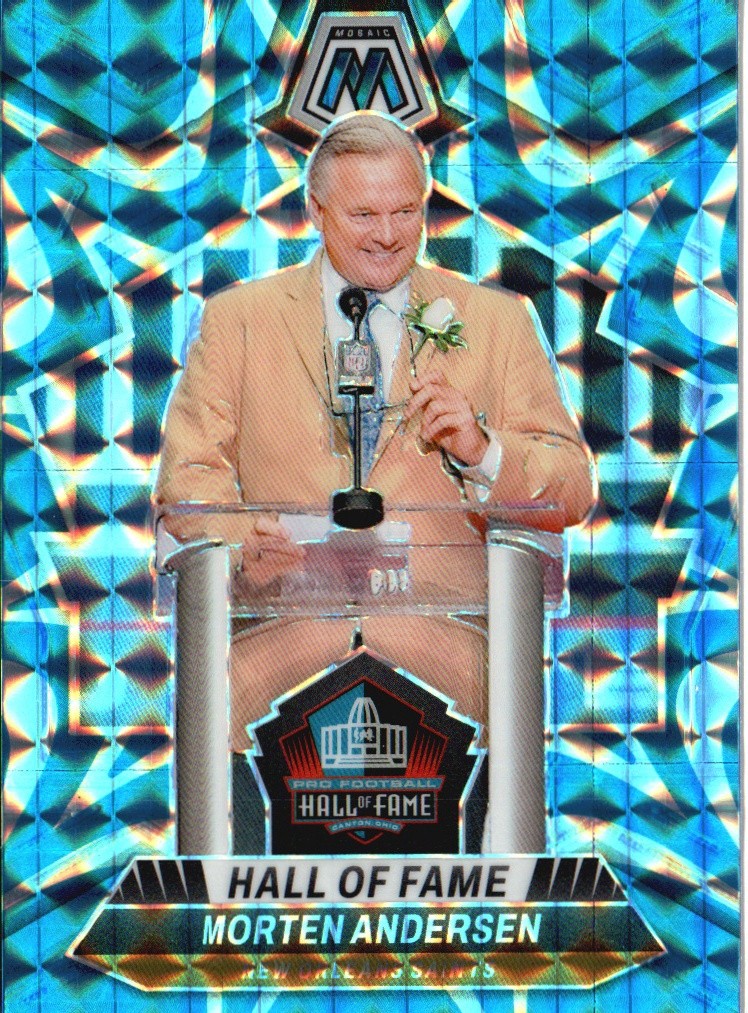 【サイン入り】BLACK AND BLUE Morten Andersen 2024 Panini Mosaic #294 Morten Andersen Mosaic Reactive Blue