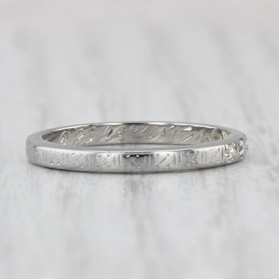 Antique Belais Diamond Wedding Band 18k White Gold Size 6 Stackable Ring - Image 4 of 4