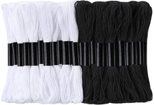 24 Skeins Cross Stitch Threads, Black and White Cotton Embroidery Floss Friendsh