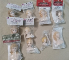 Porcelain Doll Heads with hands - lot of 10 - various sizes