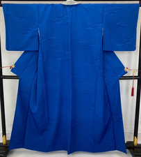 Japanese Vintage Kimono Polyester Blue Traditional Authentic Length 61 in
