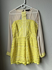 New Adelyn Rae Sheer Lace Romper Yellow - Large