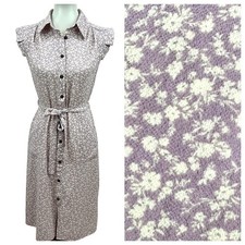 Modcloth Monteau Lavender Ditsy Floral Retro Collar Button Front Shirt Dress L