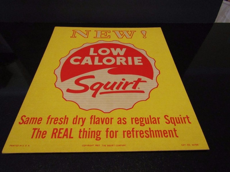 Squirt - NEW LOW CALORIE SQUIRT Cardboard Sign NOS - 15-1/2" x 13-1/4" 1963