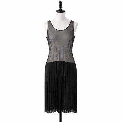 Vintage Black Sheer Bodice Pleated Dress Midi Chiffon Illusion Avant Garde Goth