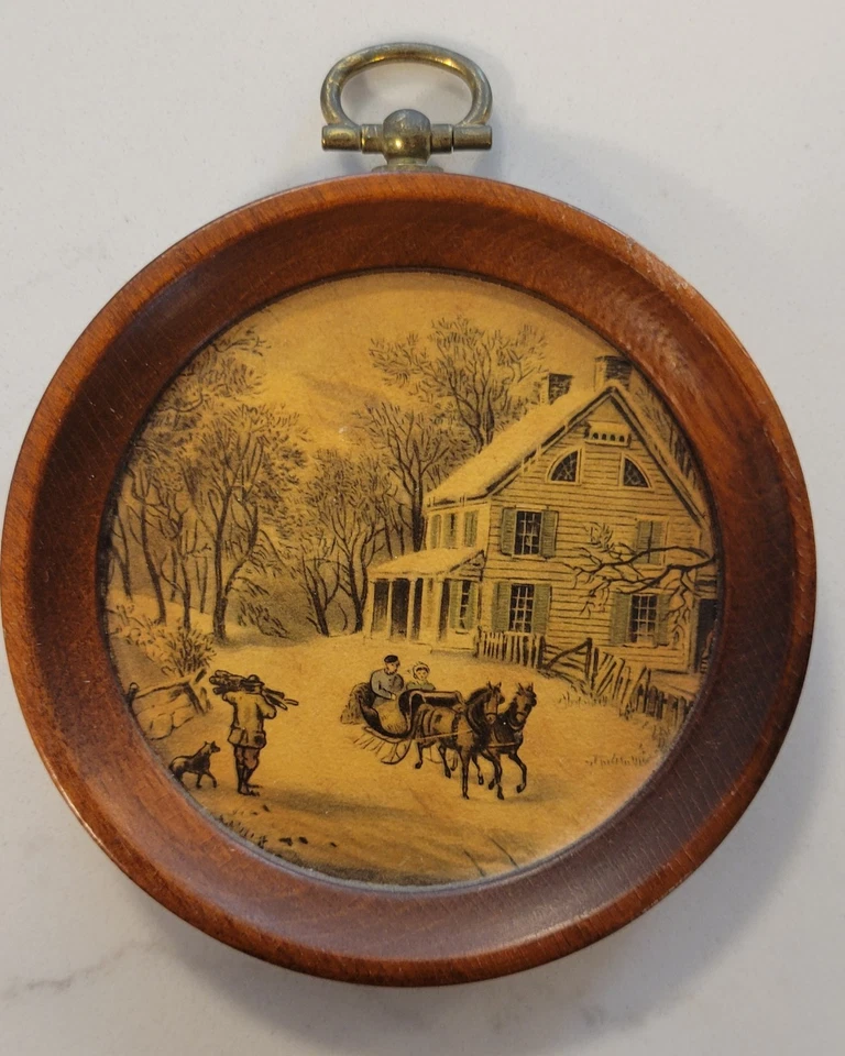 Juego de 8 placas de pared de madera vintage Currier and Ives American Homestead Seasons Foto 3 de 4