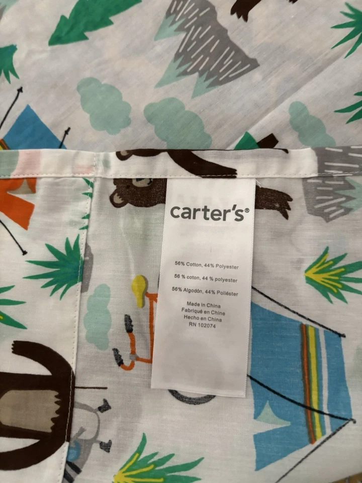 Juego de sábanas para cuna Carter's de tres piezas planas ~ ajustadas ~ funda de almohada oso mapache bicicleta Foto 3 de 4