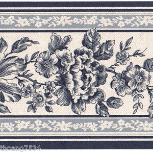 Victorian Blue White Flower Floral Rose Vine Leaf Toile Stripe Wallpaper Border 91212000001 Ebay