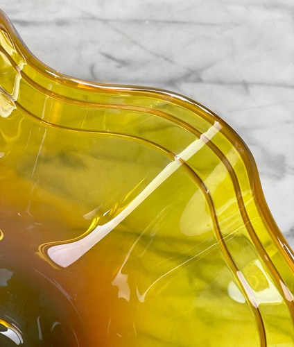 Yellow Hand Blown Art Glass Ruffled Centerpiece Bowl by Matt McBride - Picture 6 of 10