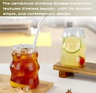 Set of 8 Cute Ribbed Glass Cups with straw and straw brush,4 Wave Shape Design  — photo 4