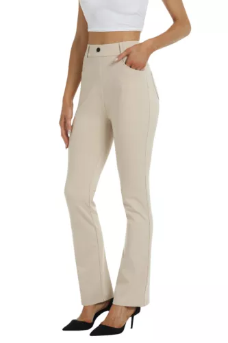 Women Bussiness Slacks Pant Soft Comfy Elastic Casual Stretch Bootcut Trousers - Picture 26 of 66