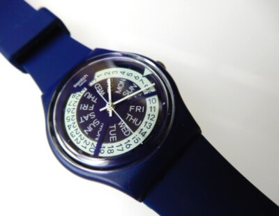 N-IGMA NAVY! Unique Swatch w Rotating DAY/DATE on Dial, Silicone Band! NIB-RARE!