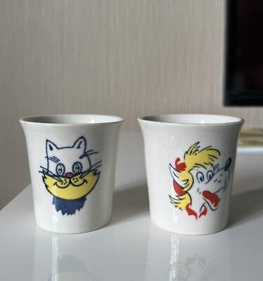 Vintage Soviet Nu Pogodi Kids Egg Cups USSR 1970s Collectible 2 Pieces