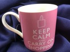 KENT POTTERY pink mug KEEP CALM + CARRY ON SHOPPING new with tag STONEWARE NEW!! — photo 2