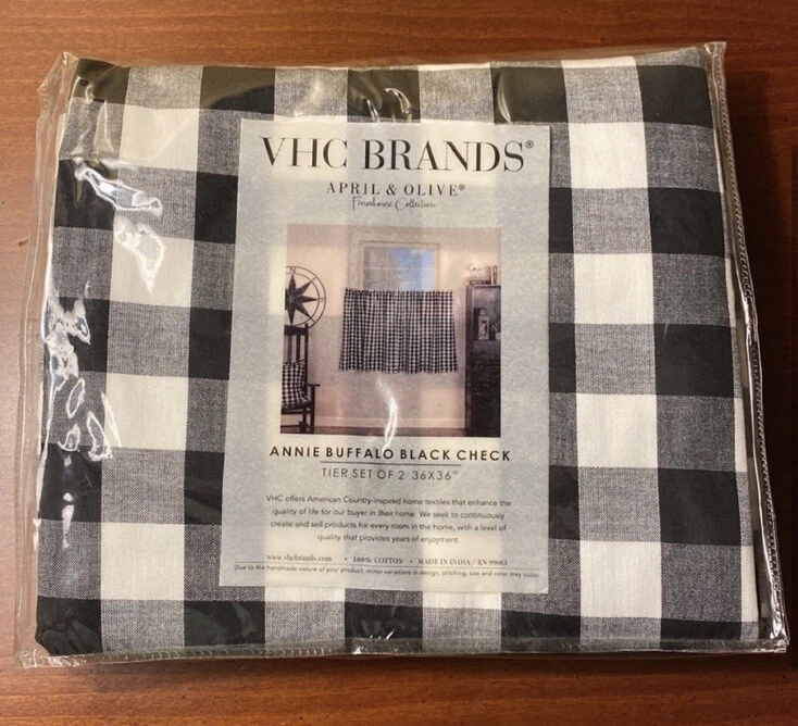 Juego de 2 niveles Annie Buffalo Check - Blanco y Negro - 36” x 36” - NUEVO EN PAQUETE Foto 3 de 4