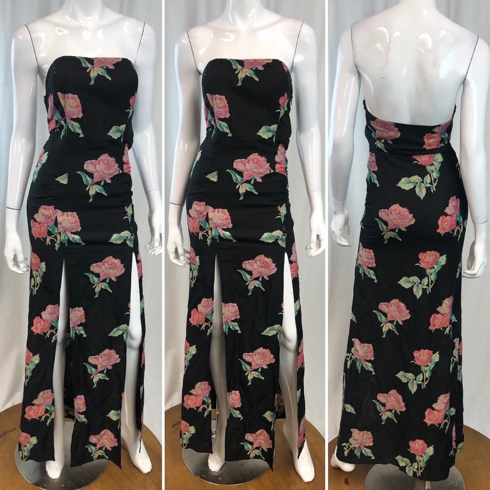 Maxi Vestido Stone Cold Fox Free People Negro Primrose Sin Tirantes Lino Seda 1 $650 Foto 2 de 4