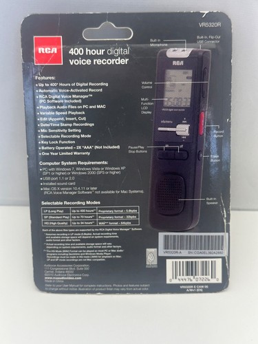 RCA VR5320R - 400hr 1GB Digital Voice Recorder - Transfer Share COMPLETE - Picture 7 of 7