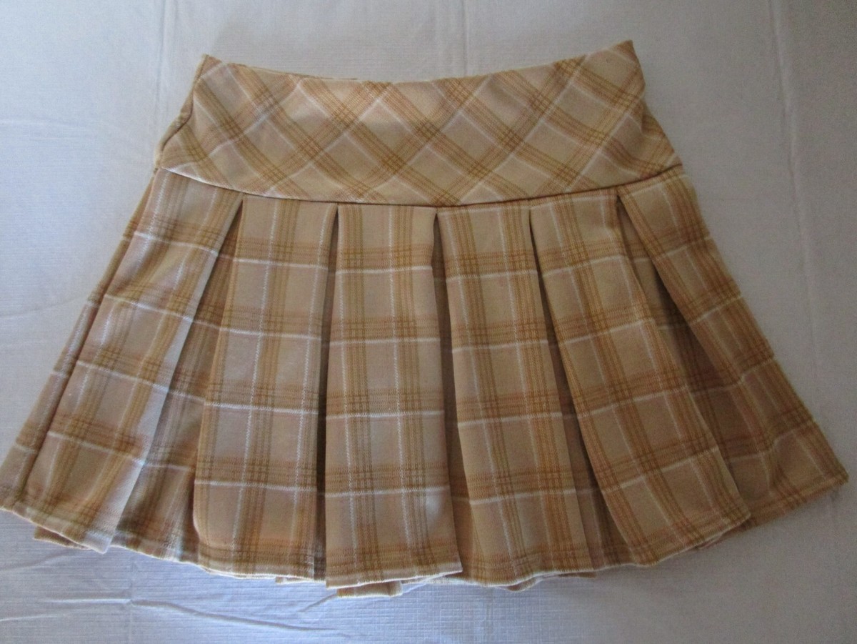 Charlotte Russe Junior's Plaid Pleated Pastel Orange Skirt Elastic