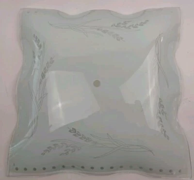 SUNLINK New MCM Frosted Square Glass Ceiling Mount Light Cover Ruffle Edge Wheat Pattern